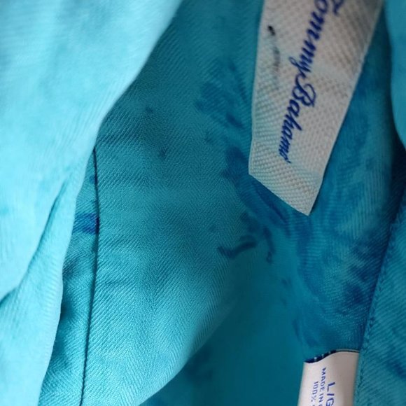 Painted Tommy bahama short sleeve silk shirt navy blue tropical beach vacation - Picture 6 of 10